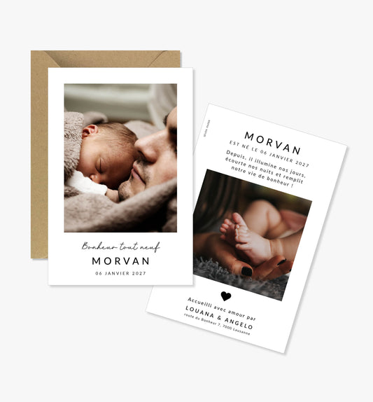 Faire-part de naissance – moderne noir et blanc