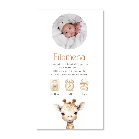Faire-part de naissance numérique virtuel minimaliste girafe