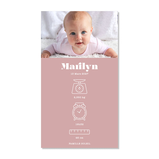 Faire-part de naissance numérique virtuel minimaliste rose