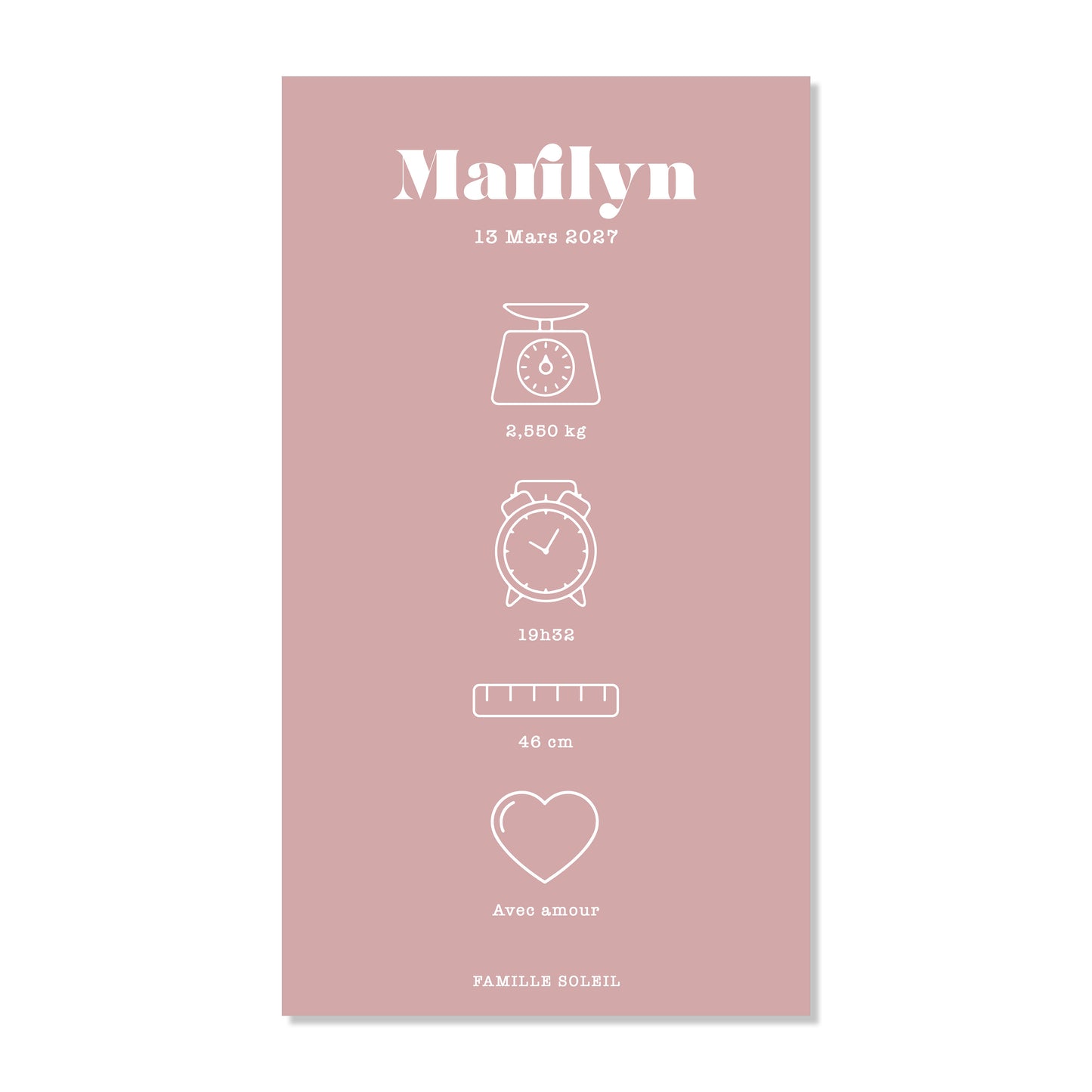 Faire-part de naissance numérique virtuel minimaliste rose