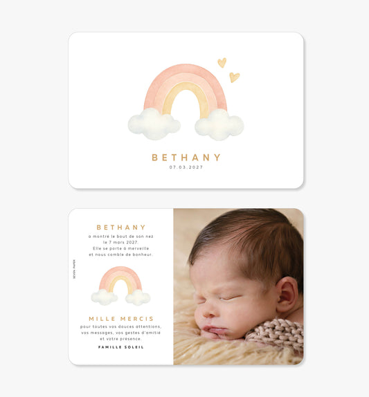Faire-part de naissance – arc-en-ciel rose aquarelle