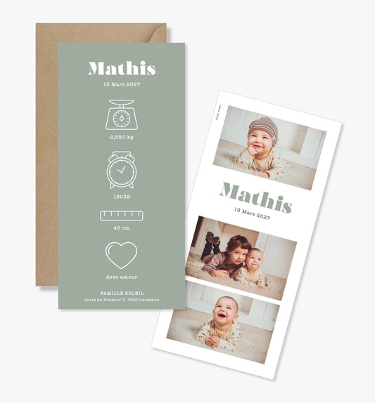 Faire-part de naissance – vert minimaliste