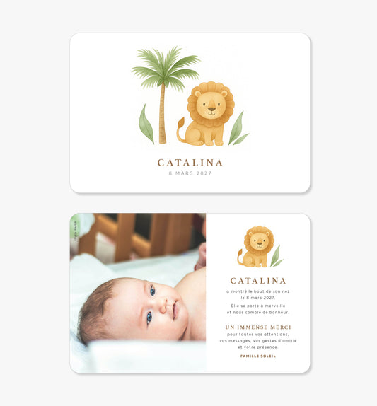 Faire-part de naissance – lion tropical vert