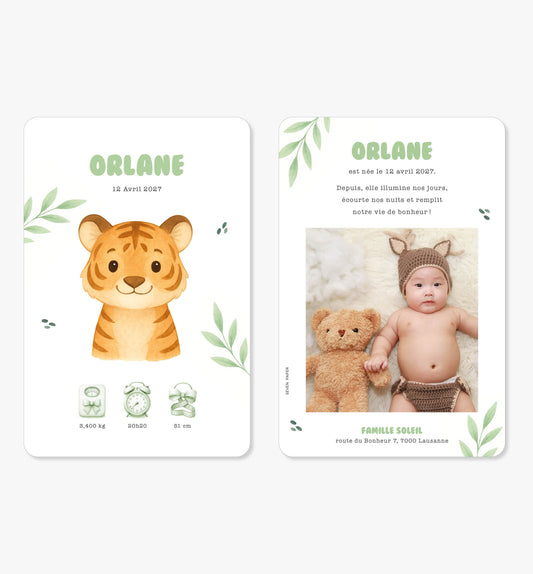 Faire-part de naissance – tigre tropical vert illustration