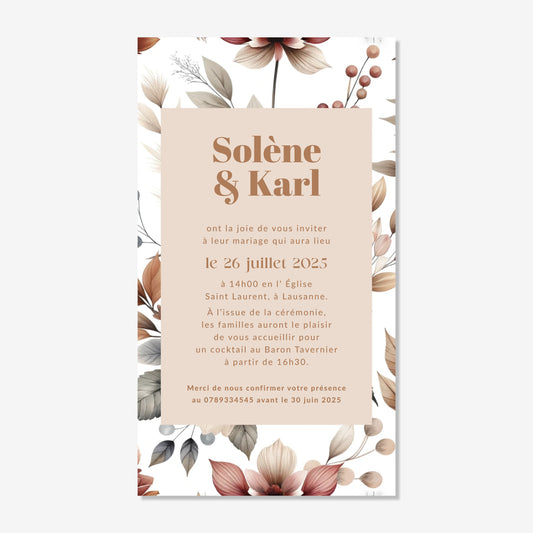 Invitation de mariage numérique aquarelle automne élégant