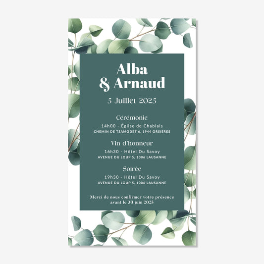 Invitation de mariage numérique aquarelle eucalyptus élégant