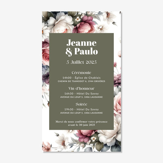 Invitation de mariage numérique aquarelle élégant fleurs