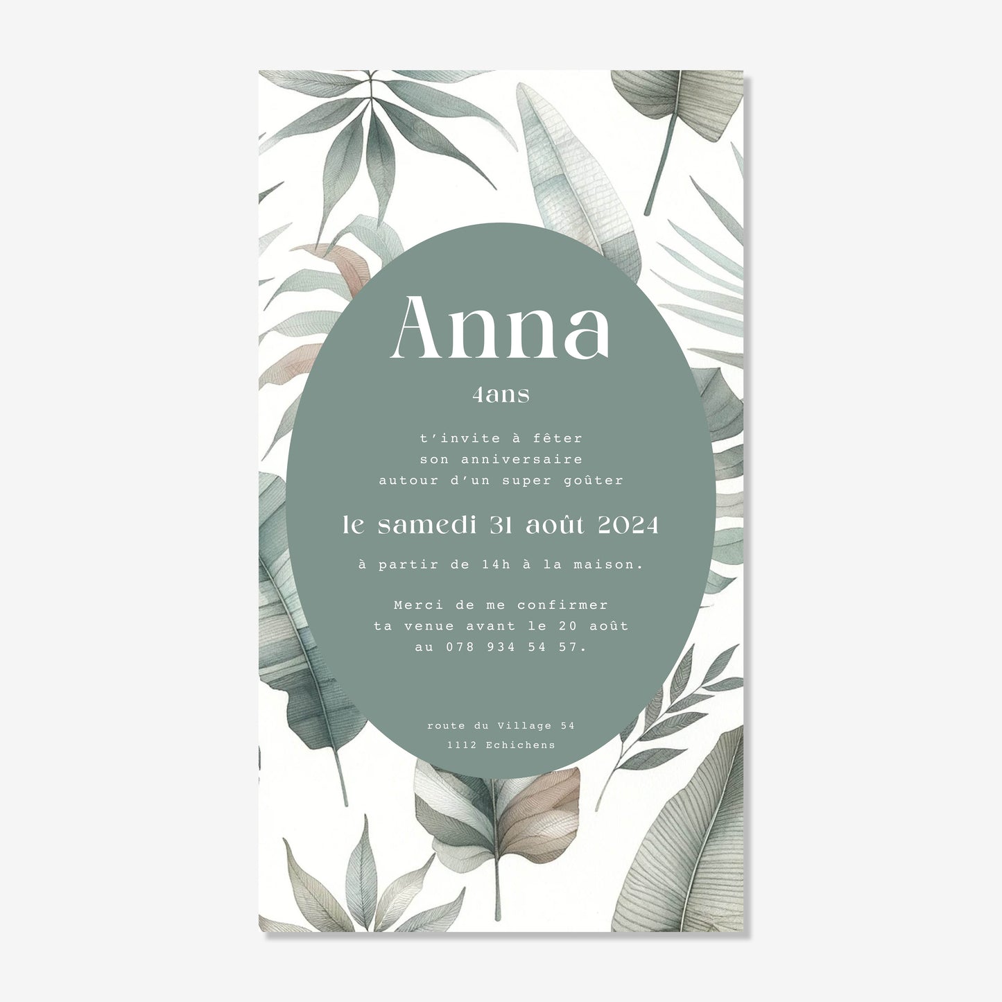 Invitation anniversaire numérique tropical vert aquarelle
