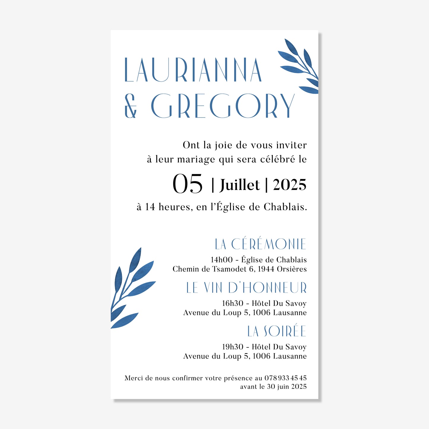Invitation de mariage numérique élégant