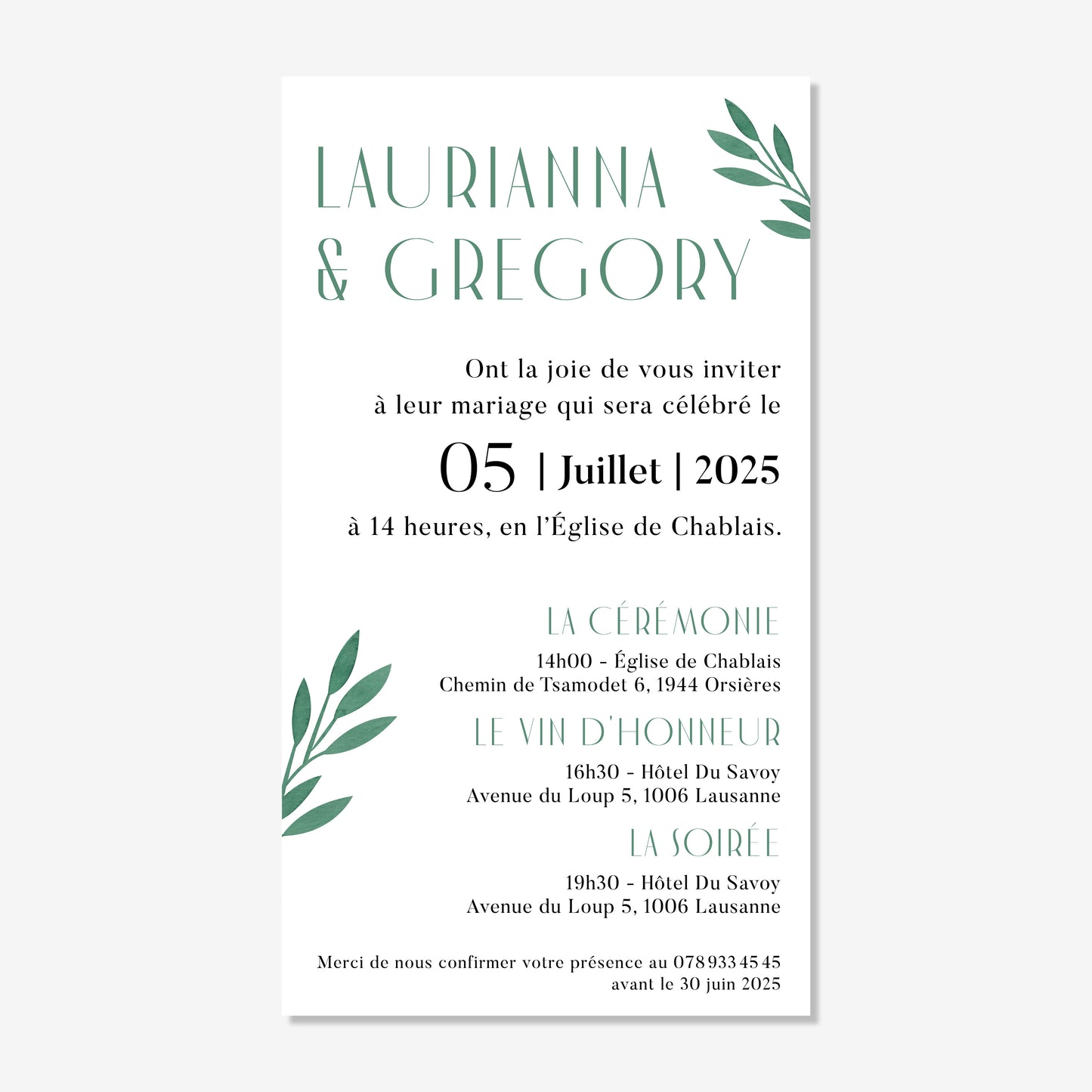 Invitation de mariage numérique élégant