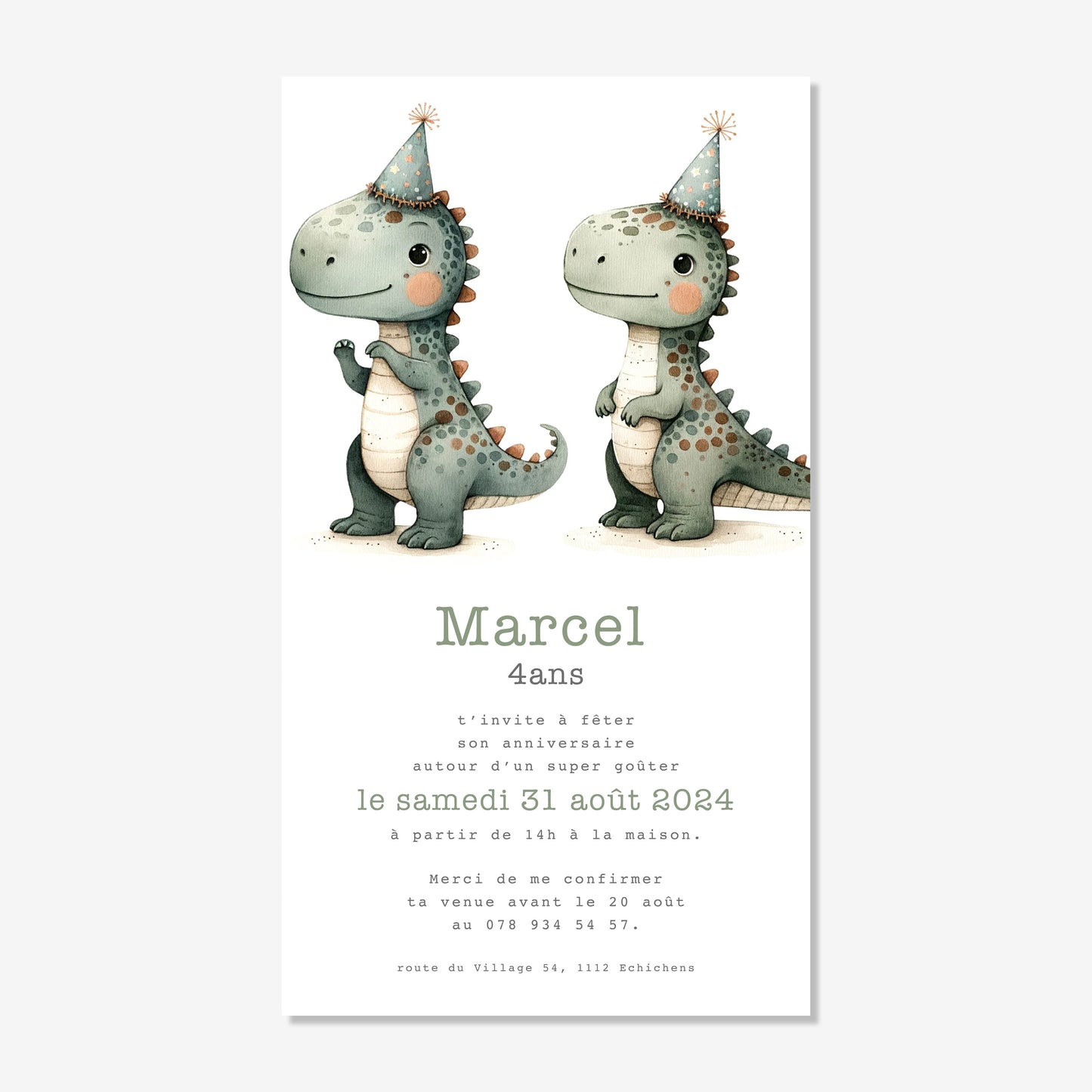 Invitation anniversaire numérique aquarelle dinosaure