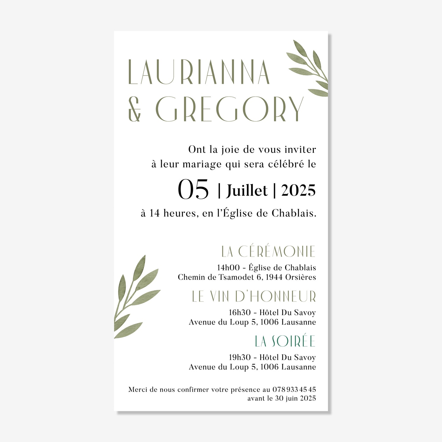 Invitation de mariage numérique élégant