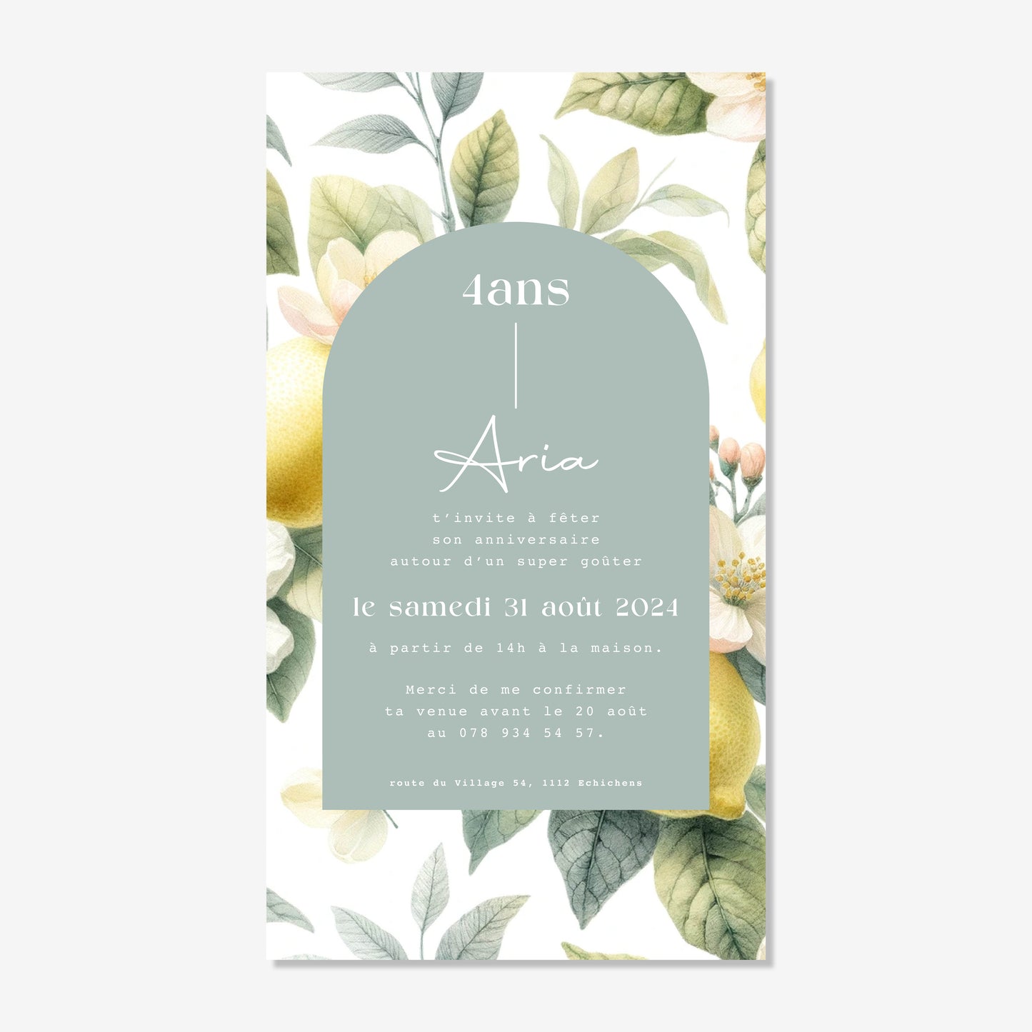 Invitation anniversaire numérique aquarelle floral citrons