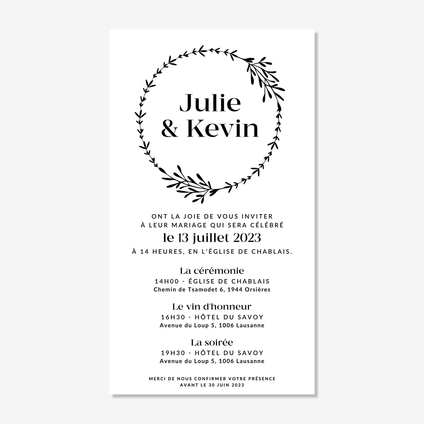 Invitation de mariage numérique couronne élégante