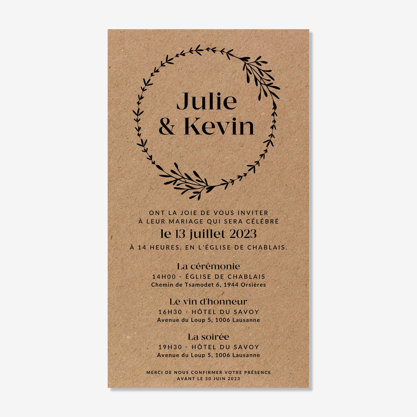 Invitation de mariage numérique couronne élégante