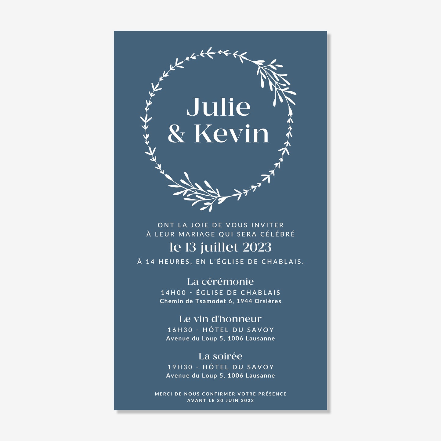 Invitation de mariage numérique couronne élégante