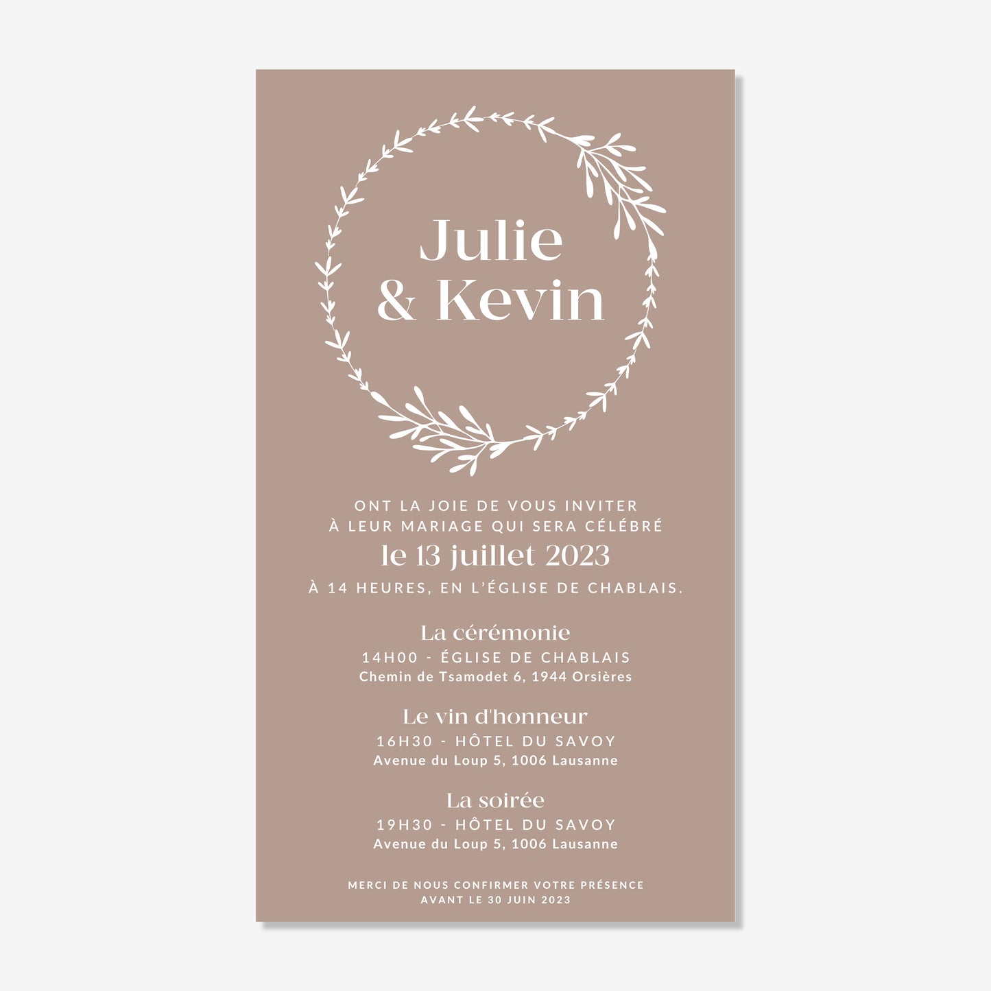 Invitation de mariage numérique couronne élégante