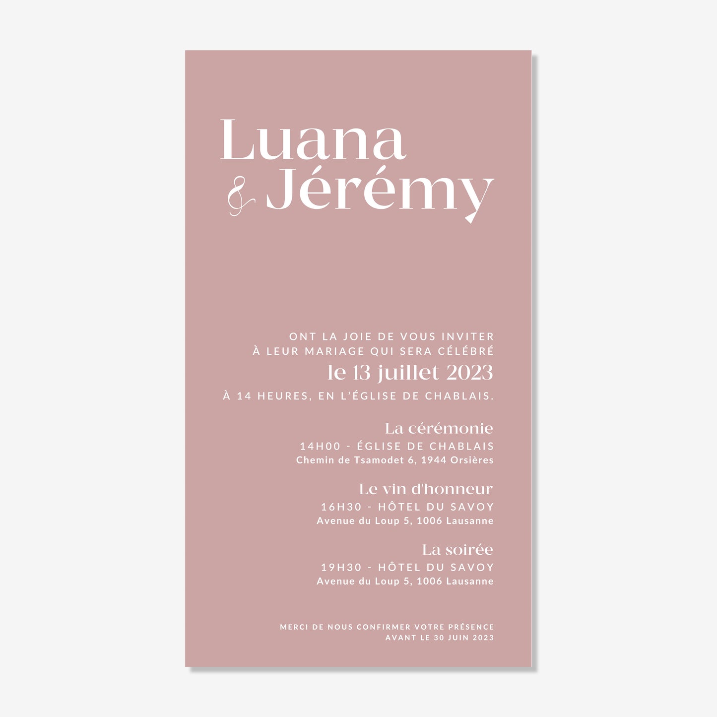 Invitation de mariage numérique sobre
