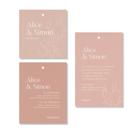 PACK faire-part, 5 cartons - Rose