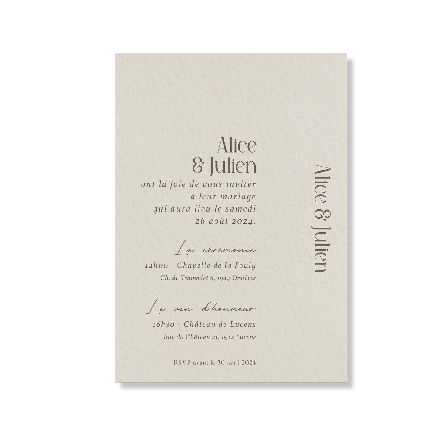 PACK faire-part + carton soirée + carton RSVP + photographies - Cotton