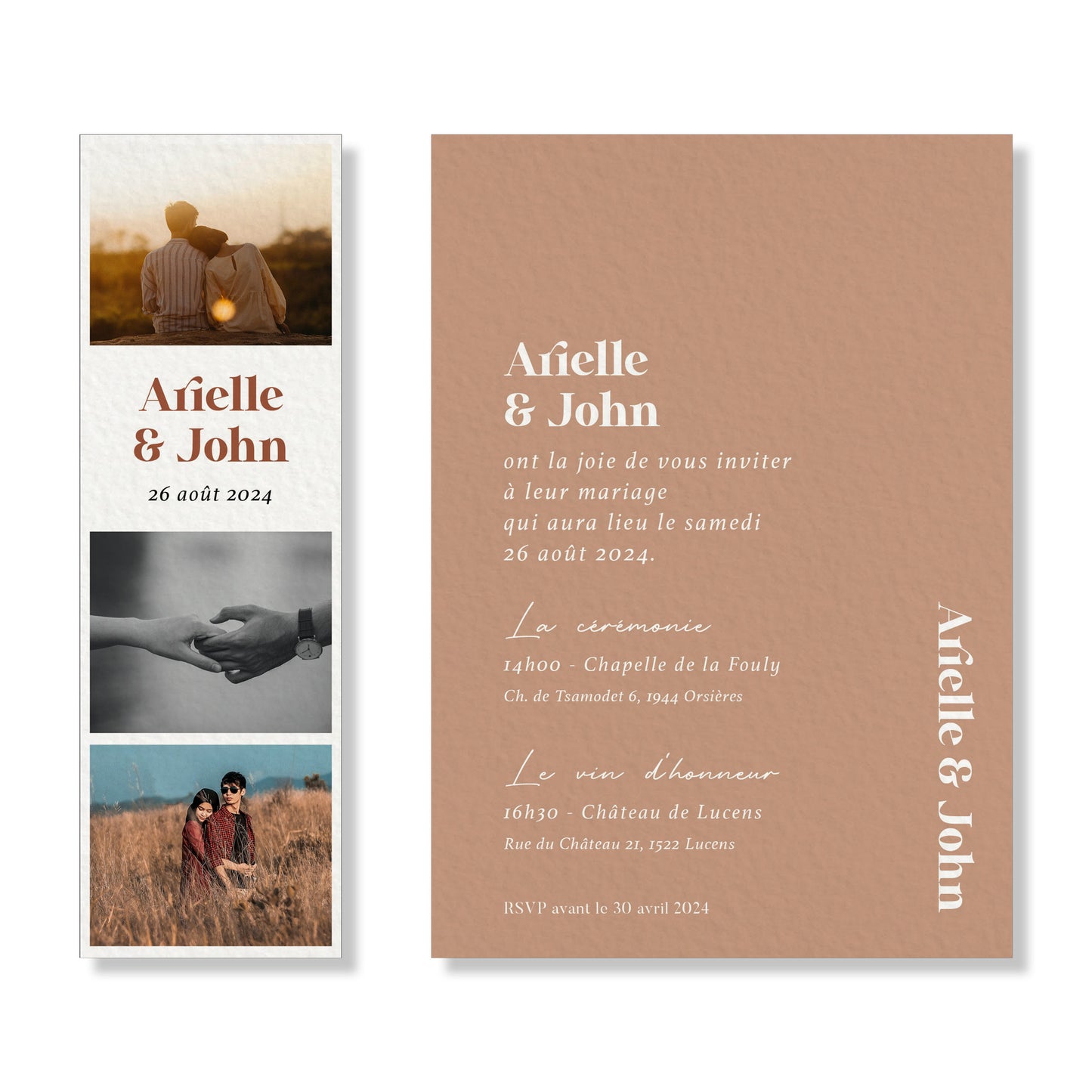 PACK faire-part + carton soirée + carton RSVP + photographies - Bohème