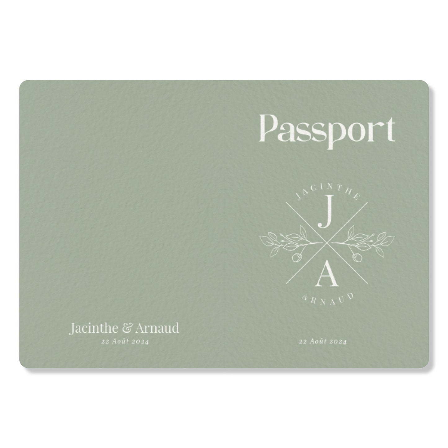 PACK faire-part passport + carton billet d'avion, vert