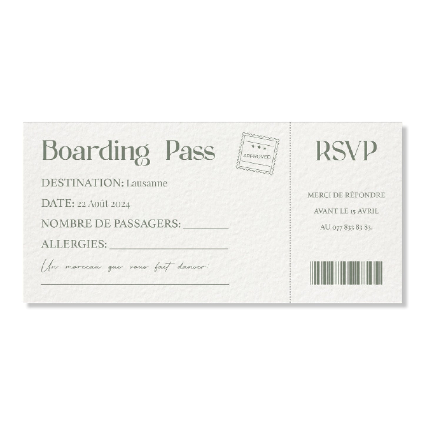 PACK faire-part passport + carton billet d'avion, vert