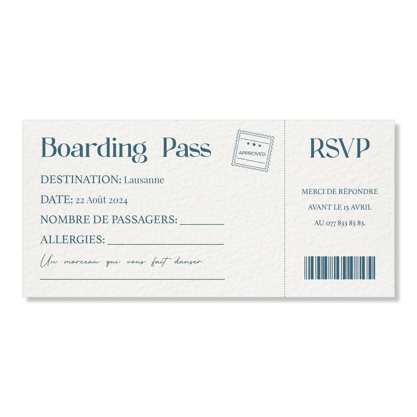 PACK faire-part passport + carton billet d'avion, bleu