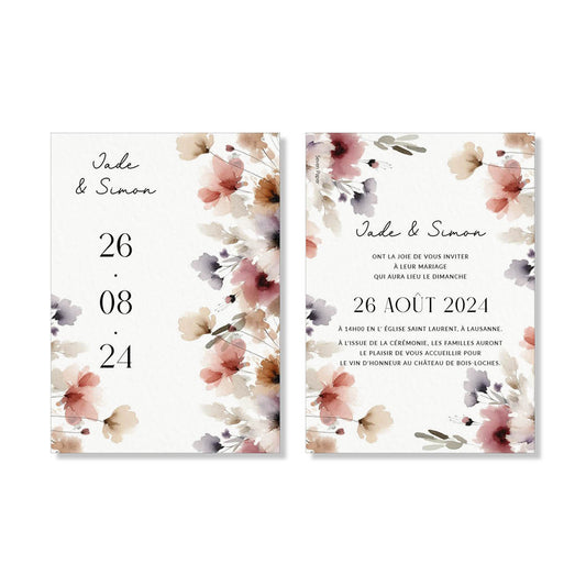 PACK faire-part + carton soirée + carton RSVP - Prune