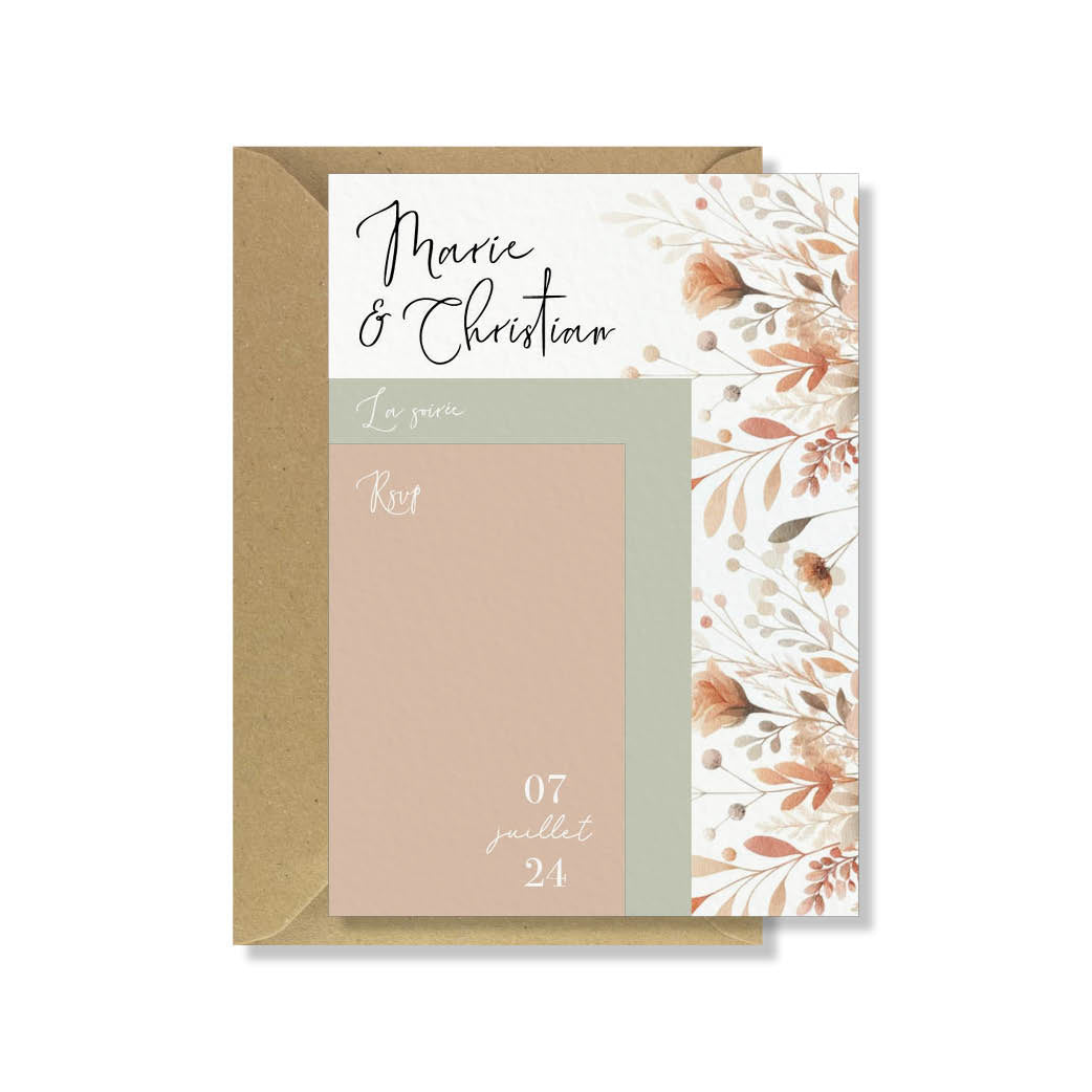 PACK faire-part + carton soirée + carton RSVP - Peach Bloom