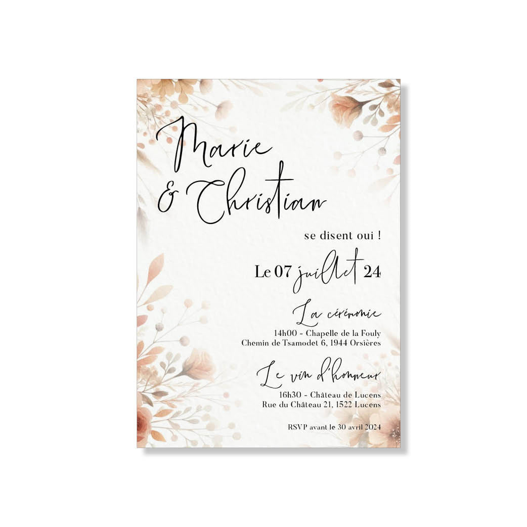 PACK faire-part + carton soirée + carton RSVP - Peach Bloom