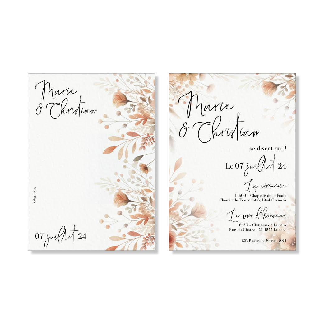 PACK faire-part + carton soirée + carton RSVP - Peach Bloom