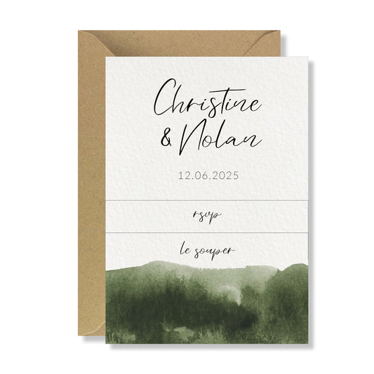 PACK-Ankündigung + Abendkarte + RSVP-Karte - Olivgrün