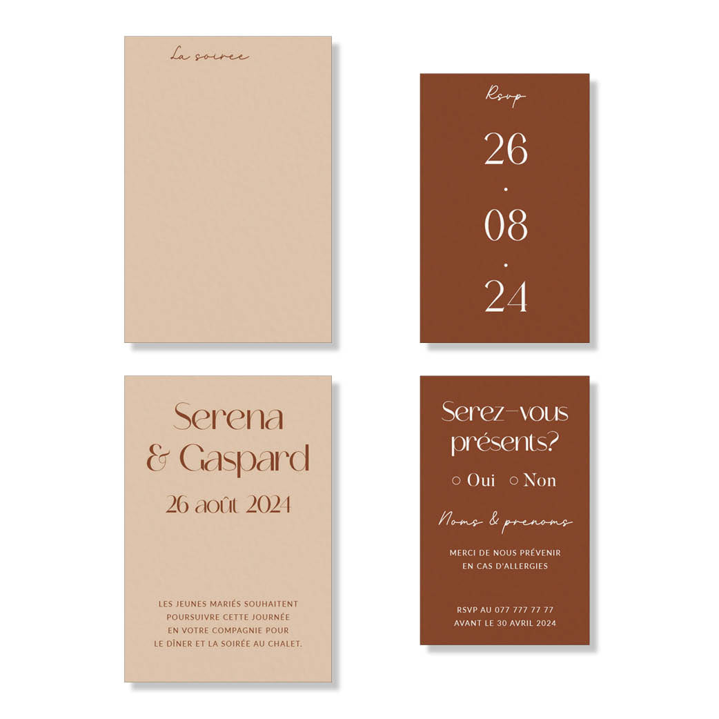 PACK faire-part + carton soirée + carton RSVP - Tuscan Red