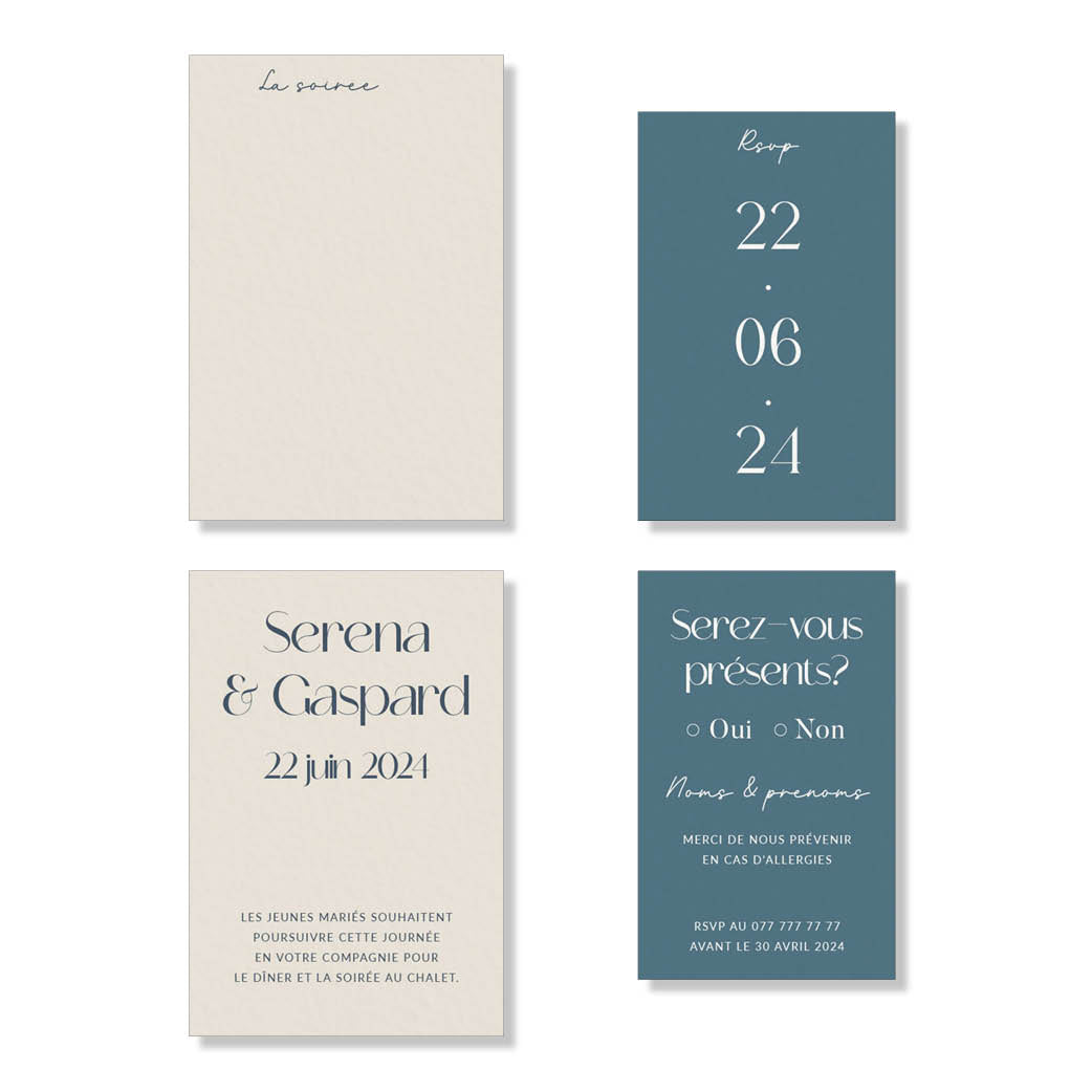 PACK faire-part + carton soirée + carton RSVP - Blue Infinity