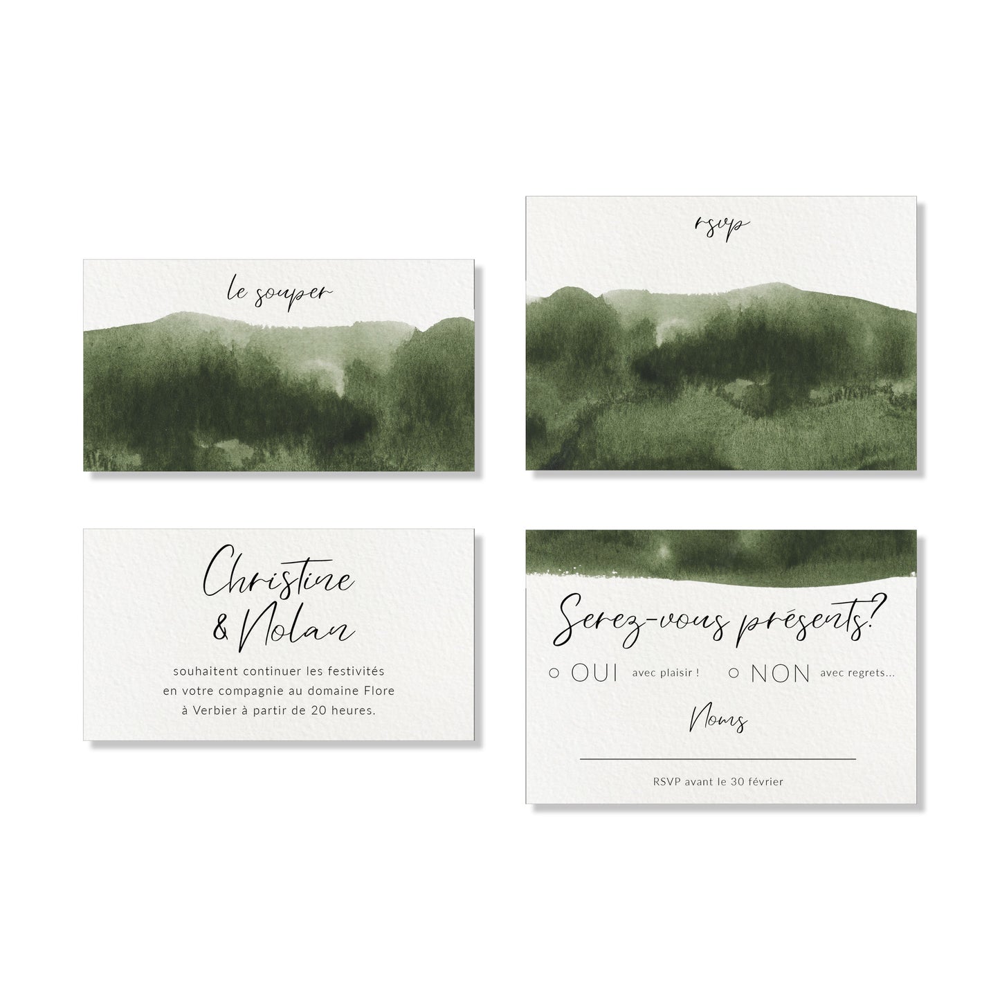 PACK-Ankündigung + Abendkarte + RSVP-Karte - Olivgrün