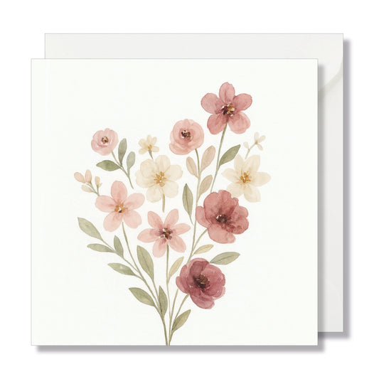 Carte de vœux carrée "bouquet fleurs rose" illustration