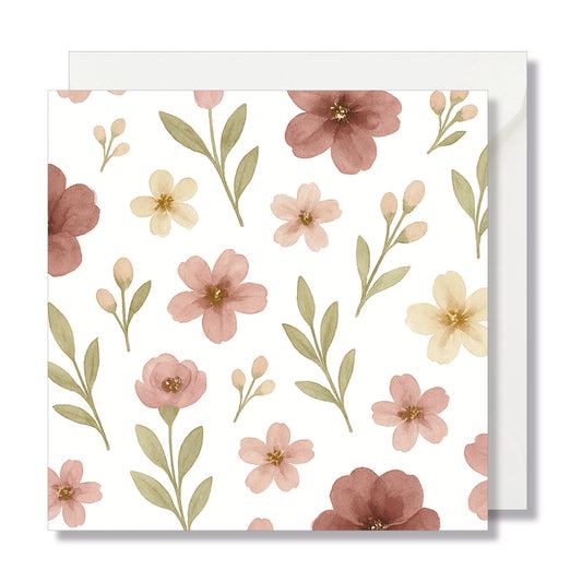 Carte de vœux carrée "fleurs roses" illustration