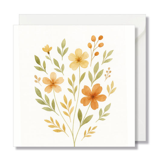 Carte de vœux carrée "bouquet fleurs jaune orange" illustration