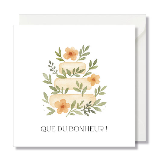 Carte de vœux carrée "que du bonheur" gâteau