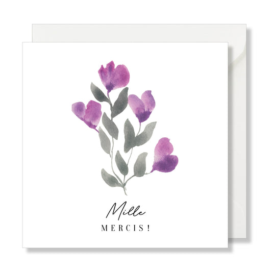 Carte de vœux carrée "mille mercis" aquarelle