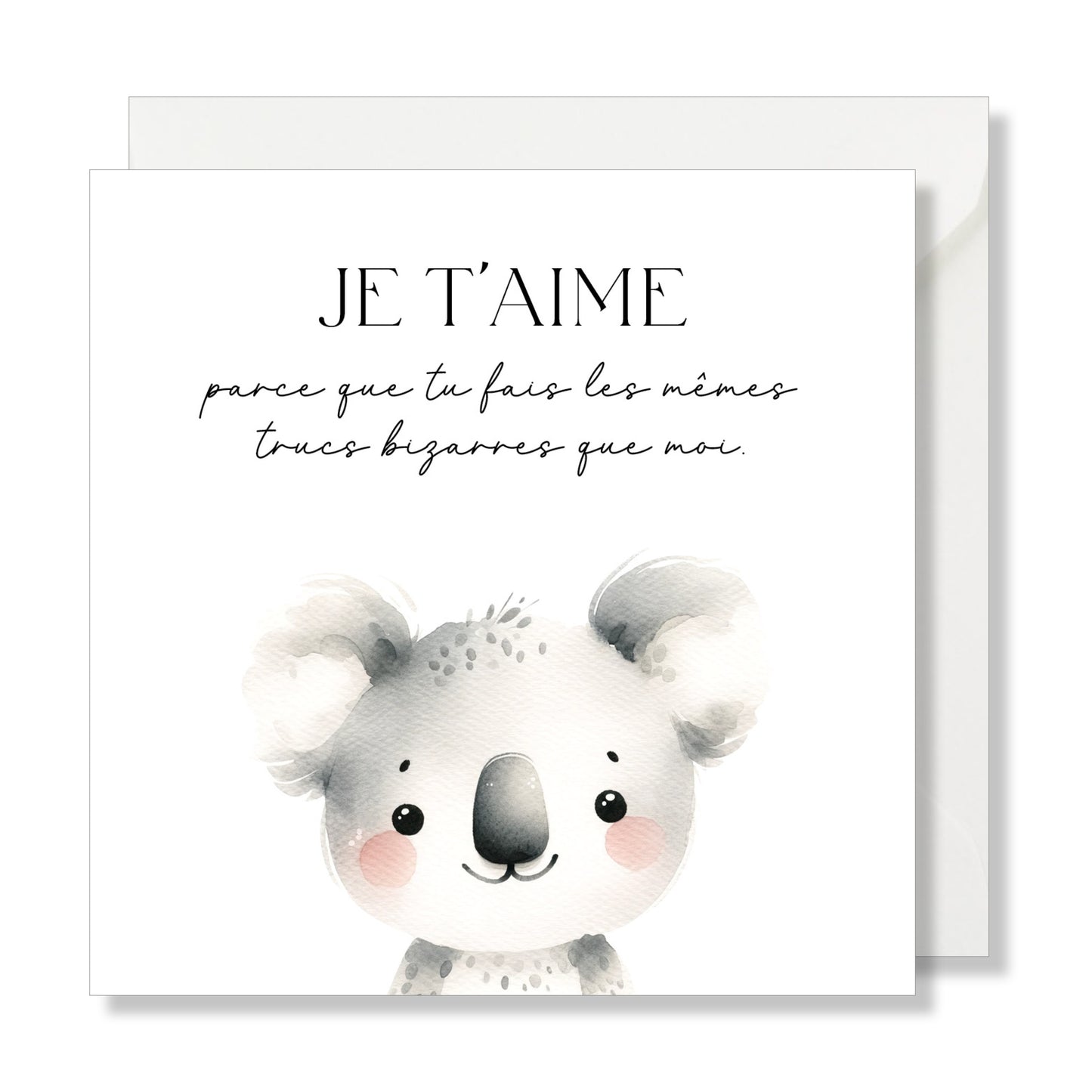 Carte de vœux carrée "je t'aime" koala aquarelle