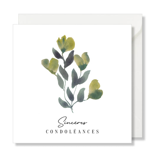 Carte de vœux carrée "sincères condoléances" aquarelle