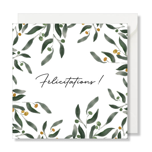Carte de vœux carrée "félicitations" aquarelle olive jaune vert