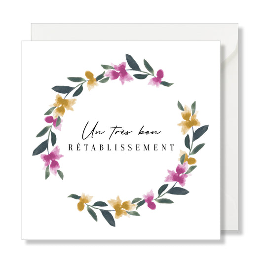 Carte de vœux carrée "un très bon rétablissement" aquarelle