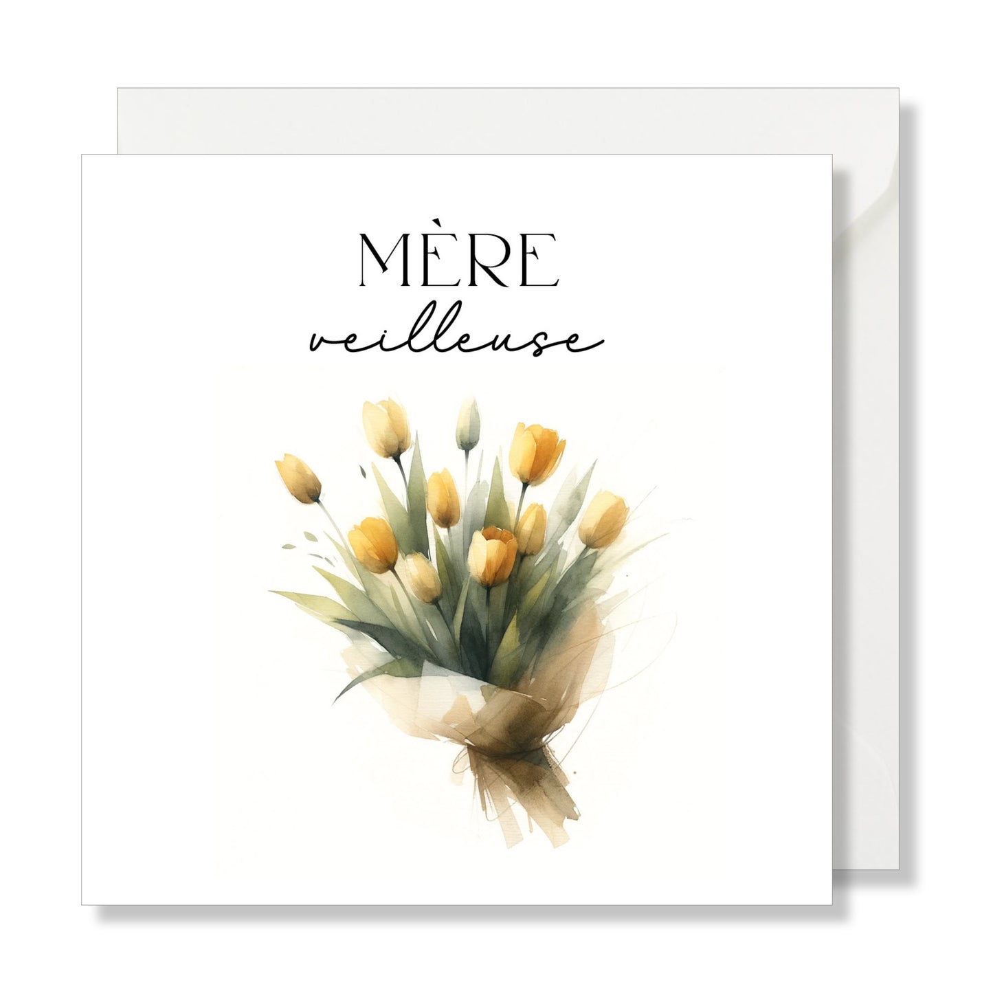 Carte de vœux carrée "mère veilleuse" tulipes jaunes
