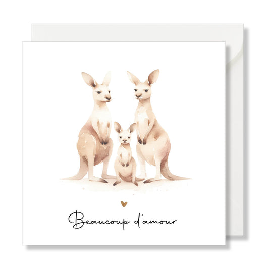 Carte de vœux carrée "beaucoup d'amour" aquarelle kangourou