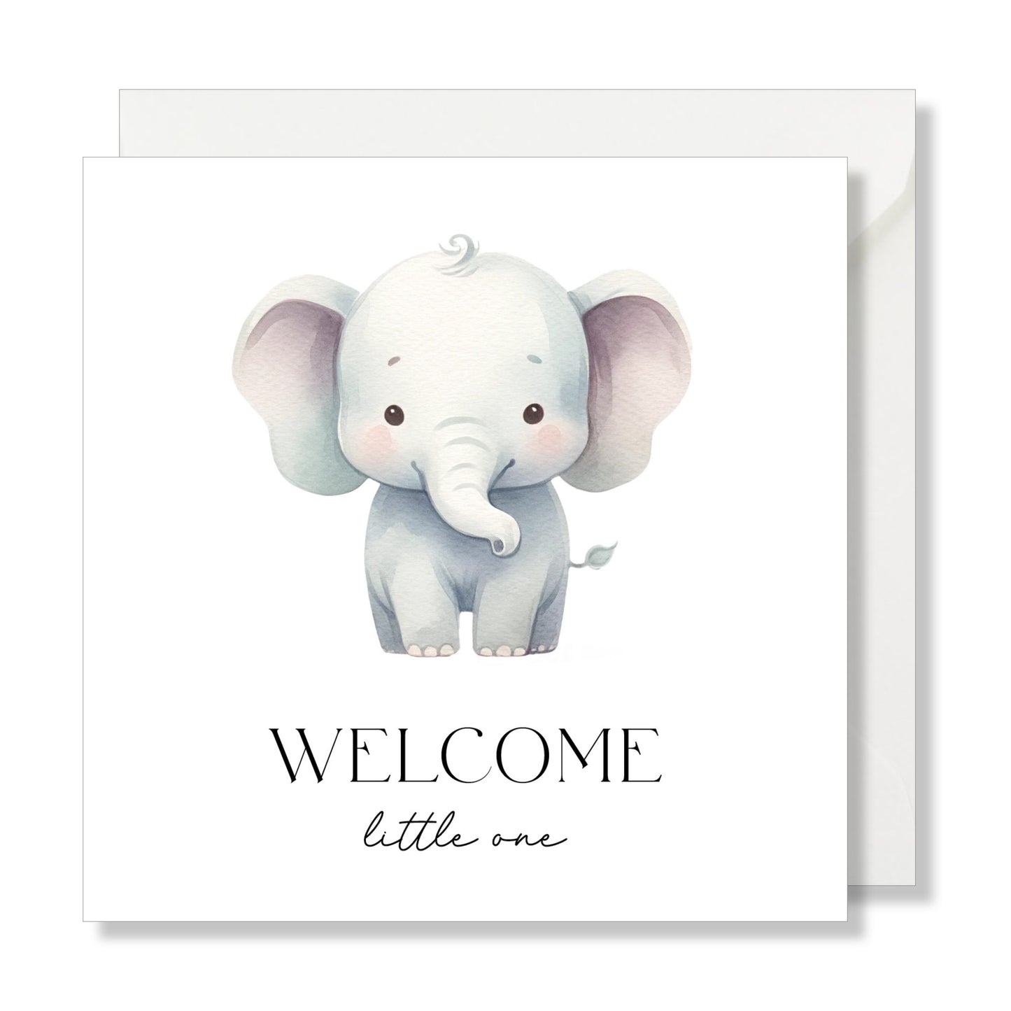 Carte de vœux carrée "welcome little one" éléphant