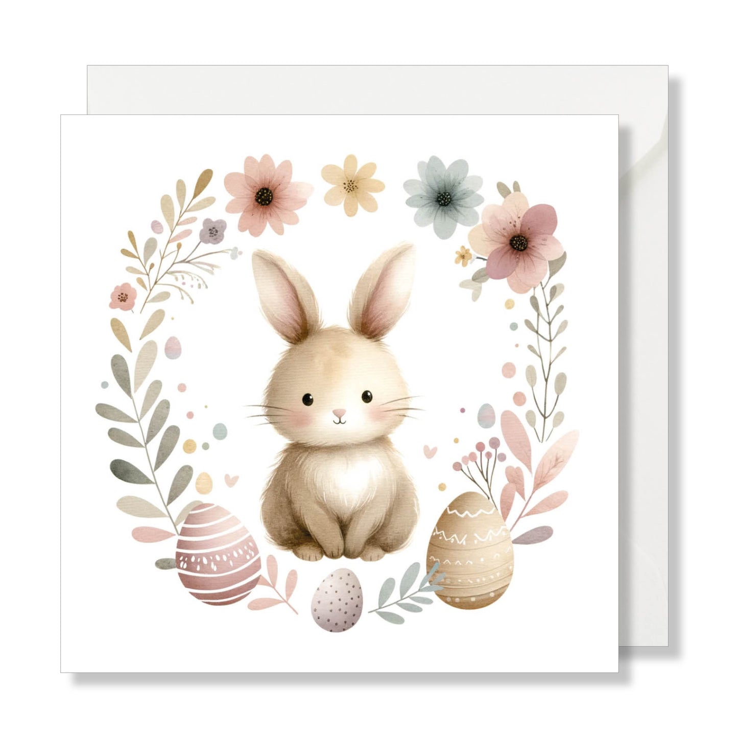 Carte de vœux carrée "lapin Pâques" aquarelle