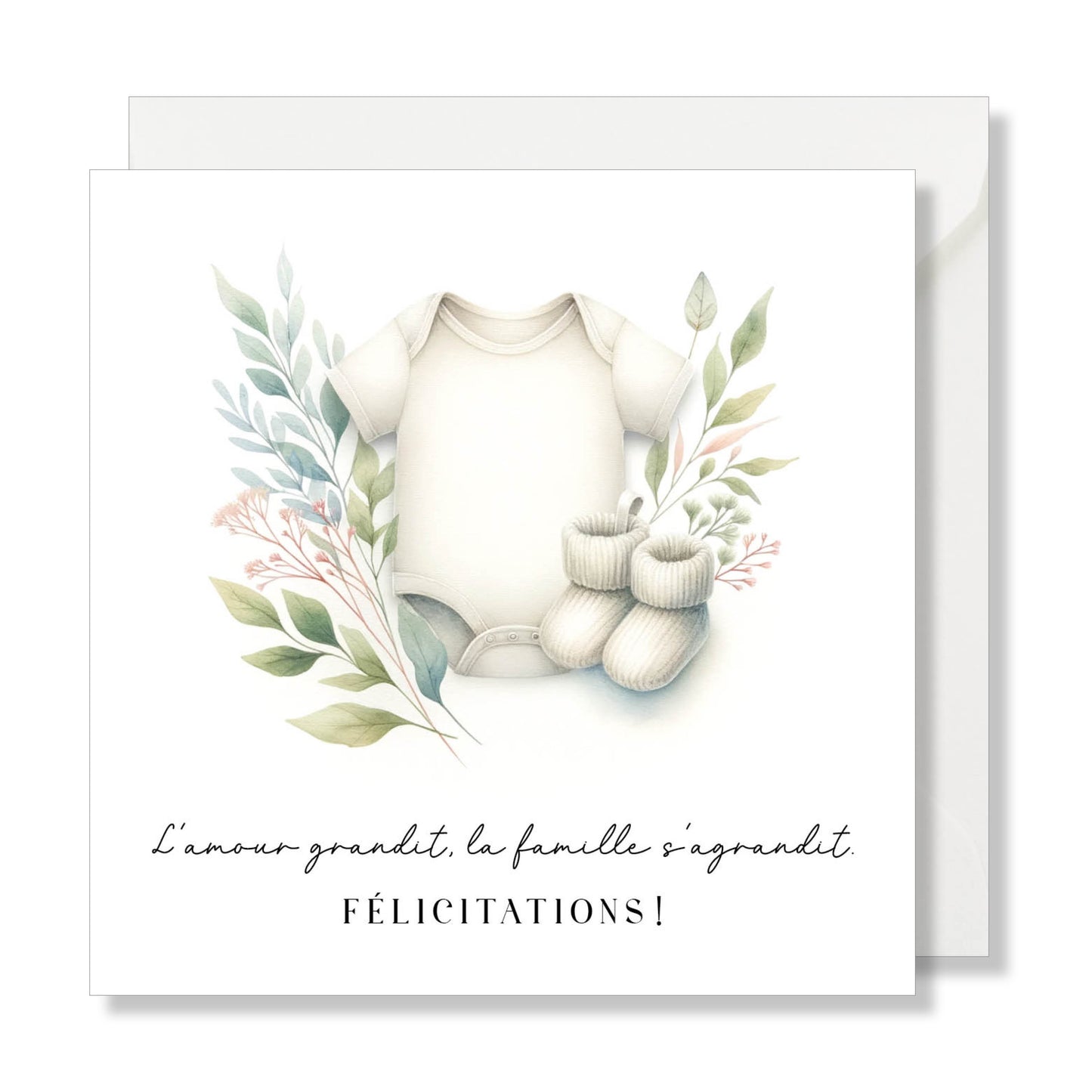 Carte de vœux carrée "Félicitations, l'amour grandit, la famille s'agrandit" illustration